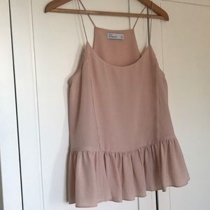 grana Tops - Grana Silk Peplum Tank, Size Small, Pale Pink grana Tops - Grana Silk Peplum Tank, Size Small, Pale Pink