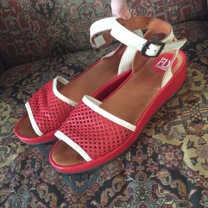 Fly London Retro Red White Sandals AMAZING