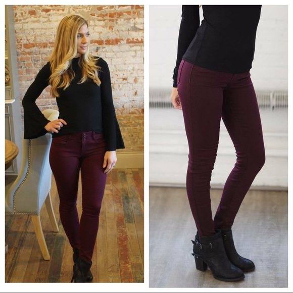 Dark burgundy butt lifting skinny mid-rise jeans - Picture 2 of 6