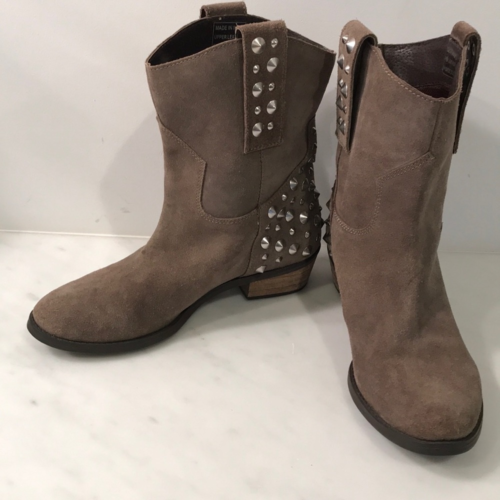 Suede leather taupe studded booties, Bakers, 5