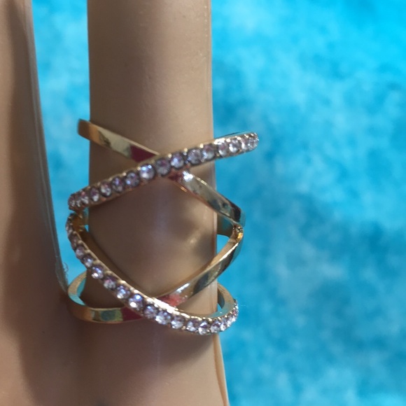 Criss Cross Golden Bands with Pave’ Crystals - Picture 6 of 8