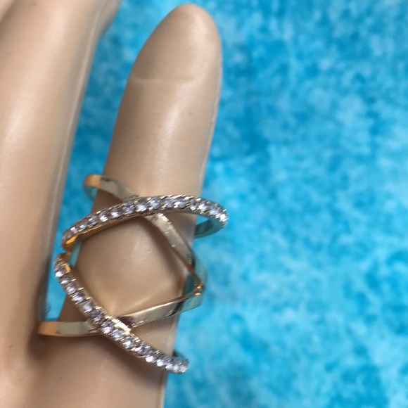 Criss Cross Golden Bands with Pave’ Crystals - Picture 5 of 8