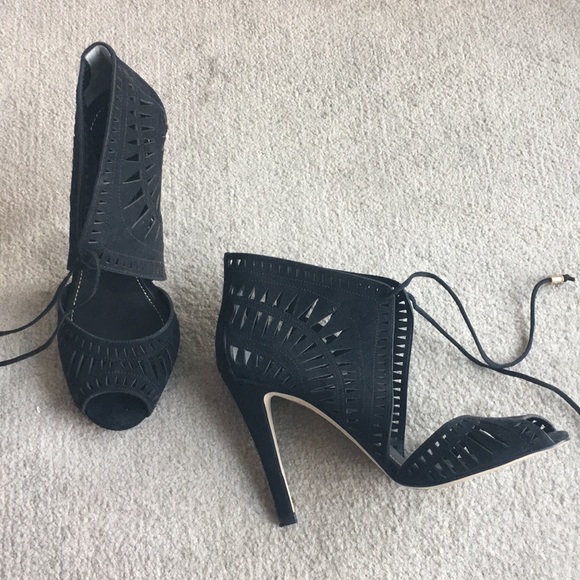 “Peek-a-boo Snowflake” Suede Stiletto Booties - Picture 2 of 5