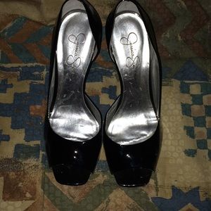 Sexy black open toe heels