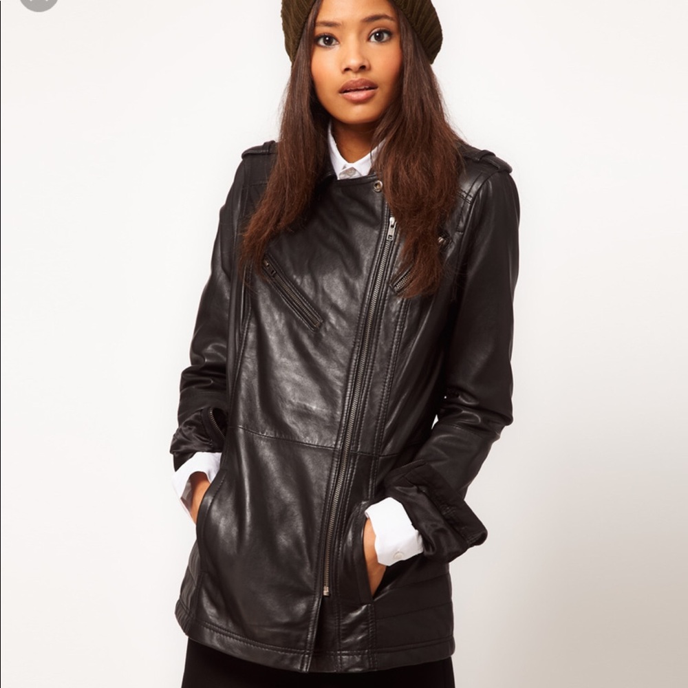 GENUINE LEATHER Longline Black Moto Jacket