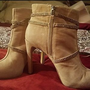 Tan suede jewel bootie