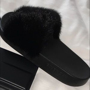Givenchy Mink-Fur Flat Slide Sandal