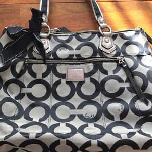 Poppy silver and black Coach purse