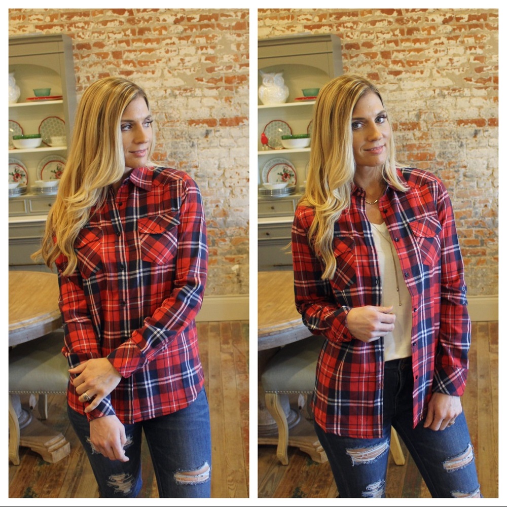 ✨LAST ONE ✨Red plaid flannel with elbow patches - Picture 3 of 5