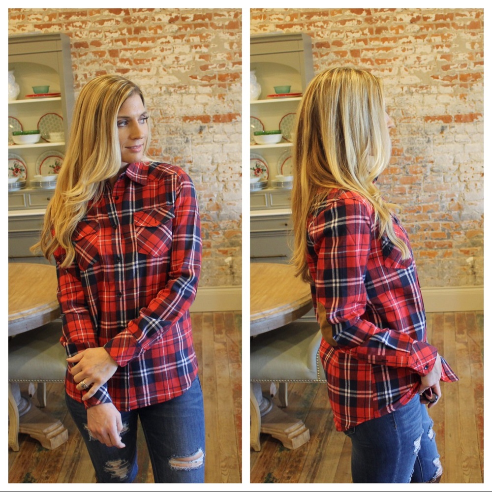 ✨LAST ONE ✨Red plaid flannel with elbow patches - Picture 4 of 5