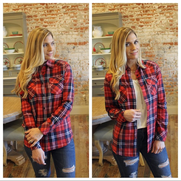 ✨LAST ONE ✨Red plaid flannel with elbow patches - Picture 3 of 5