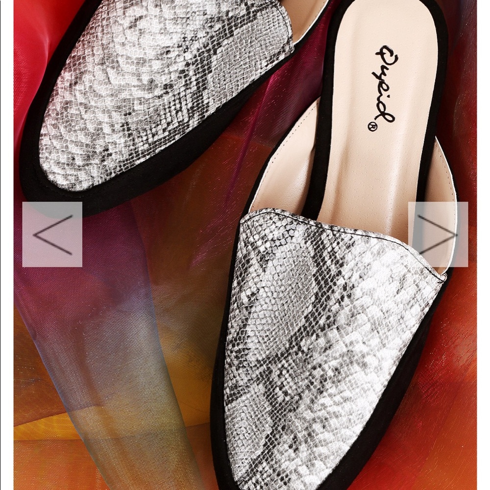 Python almond toe slip on mules