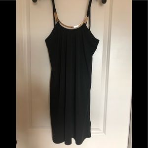 Black Venus dress with gold neckline accent