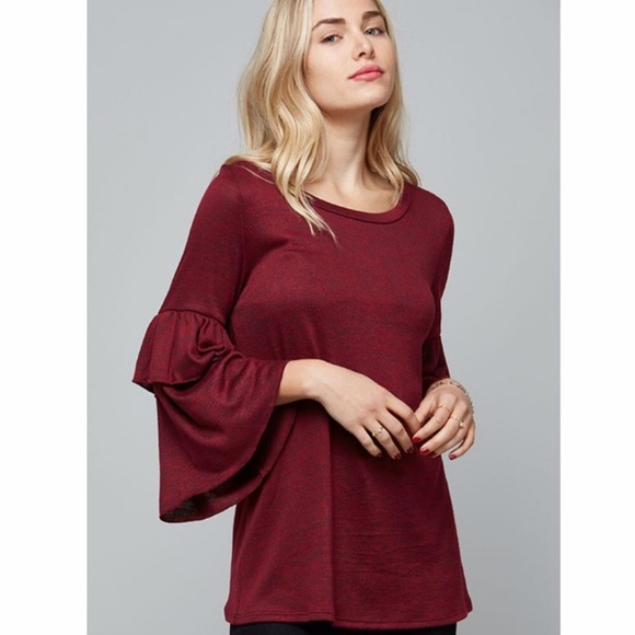 Burgundy Super Soft Ruffle Sleeve Top - Picture 2 of 3