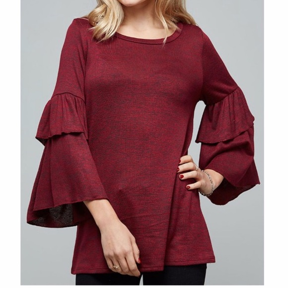 Burgundy Super Soft Ruffle Sleeve Top - Picture 3 of 3