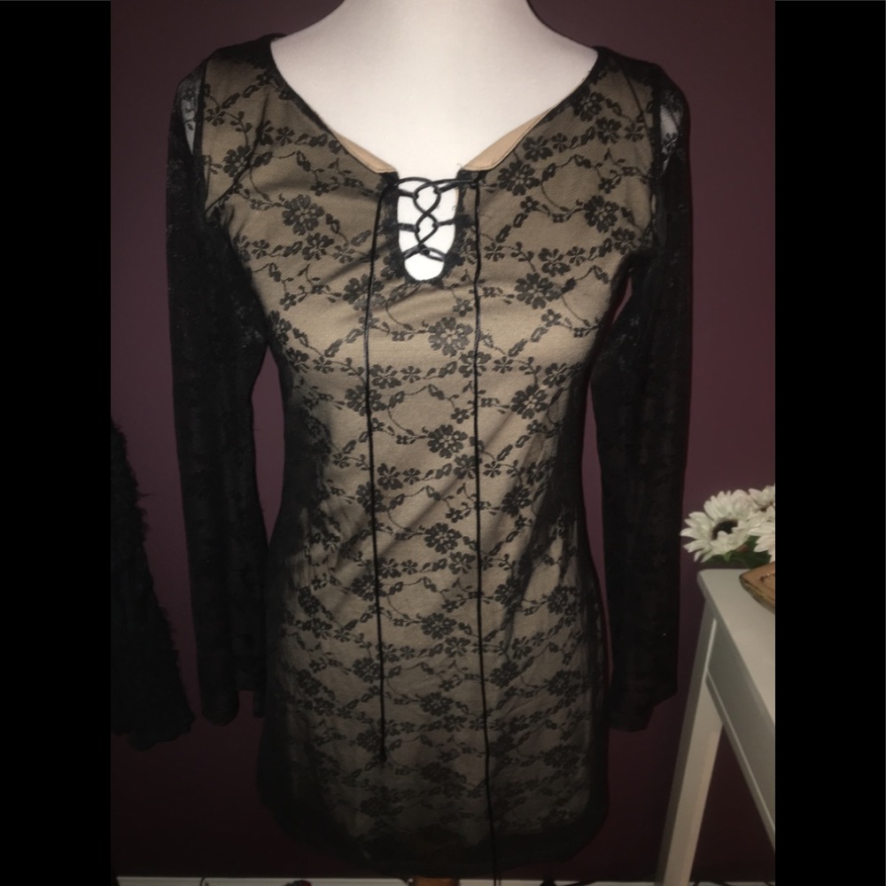 Pretty black shirt with lace and tie