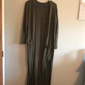 Olive green long duster cardigan