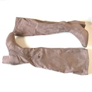 Skyline Taupe Thigh-High Faux Suede Boots