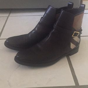 House Check Panel Leather Ankle Boots