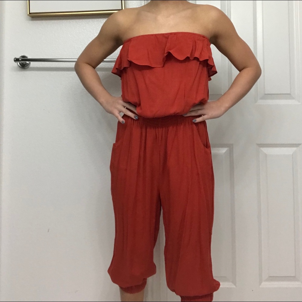 Dusty Orange Cropped Jumpsuit