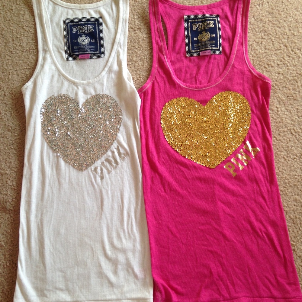 Pink Victoria's Secret Tank Top Heart Sequin Shirt
