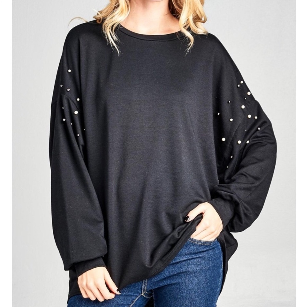 ❤️1 M left❤️ Pearl Detail Long Sleeve Sweatshirt - Picture 5 of 8