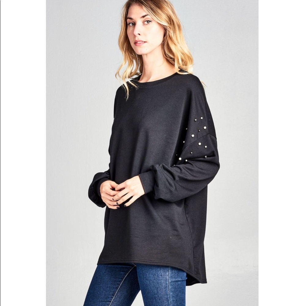 ❤️1 M left❤️ Pearl Detail Long Sleeve Sweatshirt - Picture 6 of 8