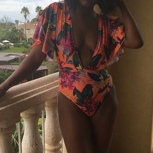 Missguided floral one piece swim
