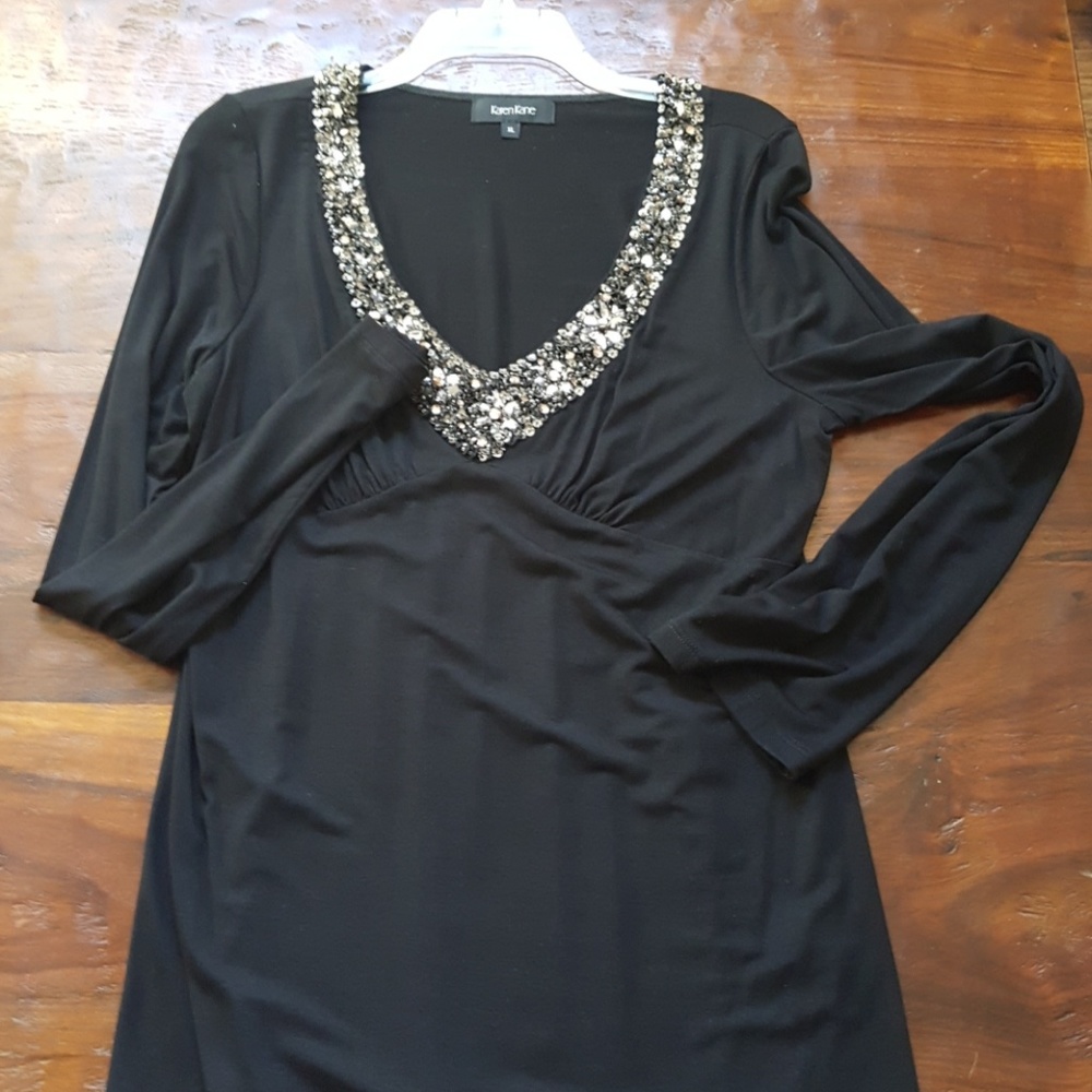Black Shirt with Rhinestone and Sequin Accents