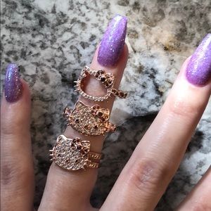 Set of 3 rose gold hello kitty rings