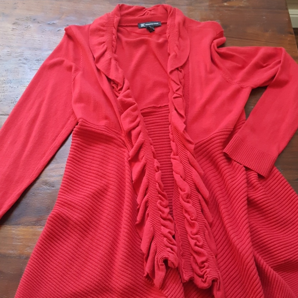 Red Asymmetrical Flyaway Sweater