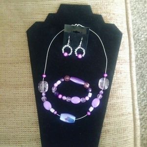 Purple stone earring bracelet and necklace set