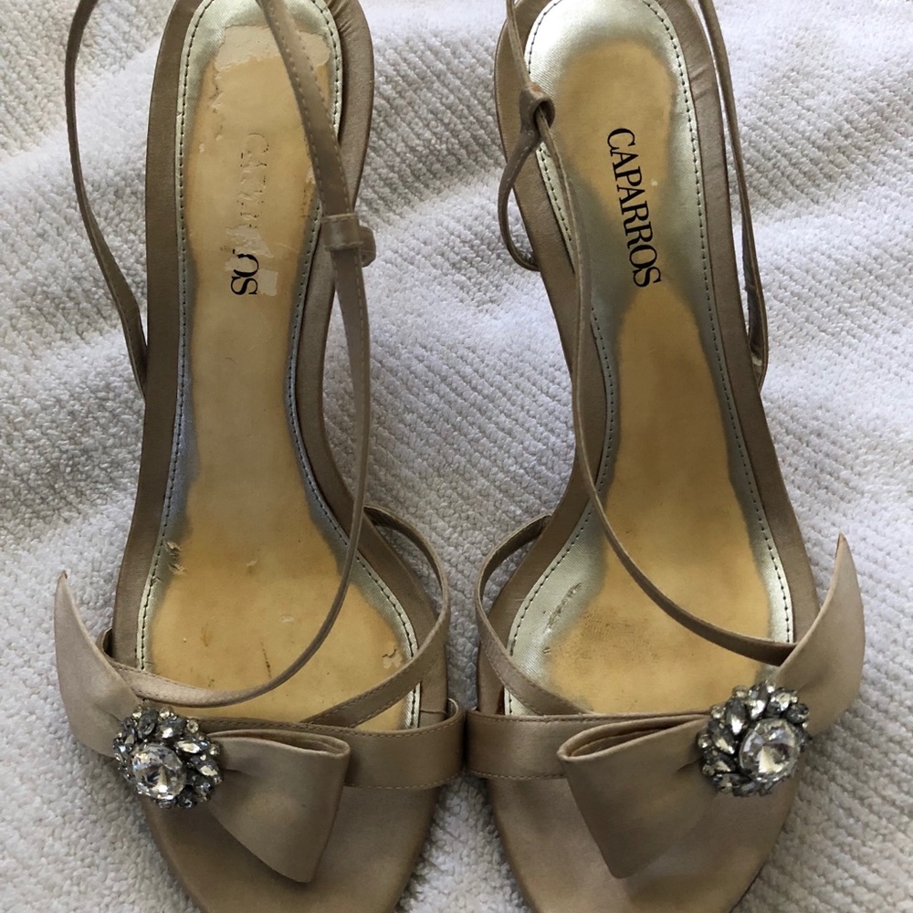 CAPARROS CHAMPAGNE COLORED JEWELED HEELS