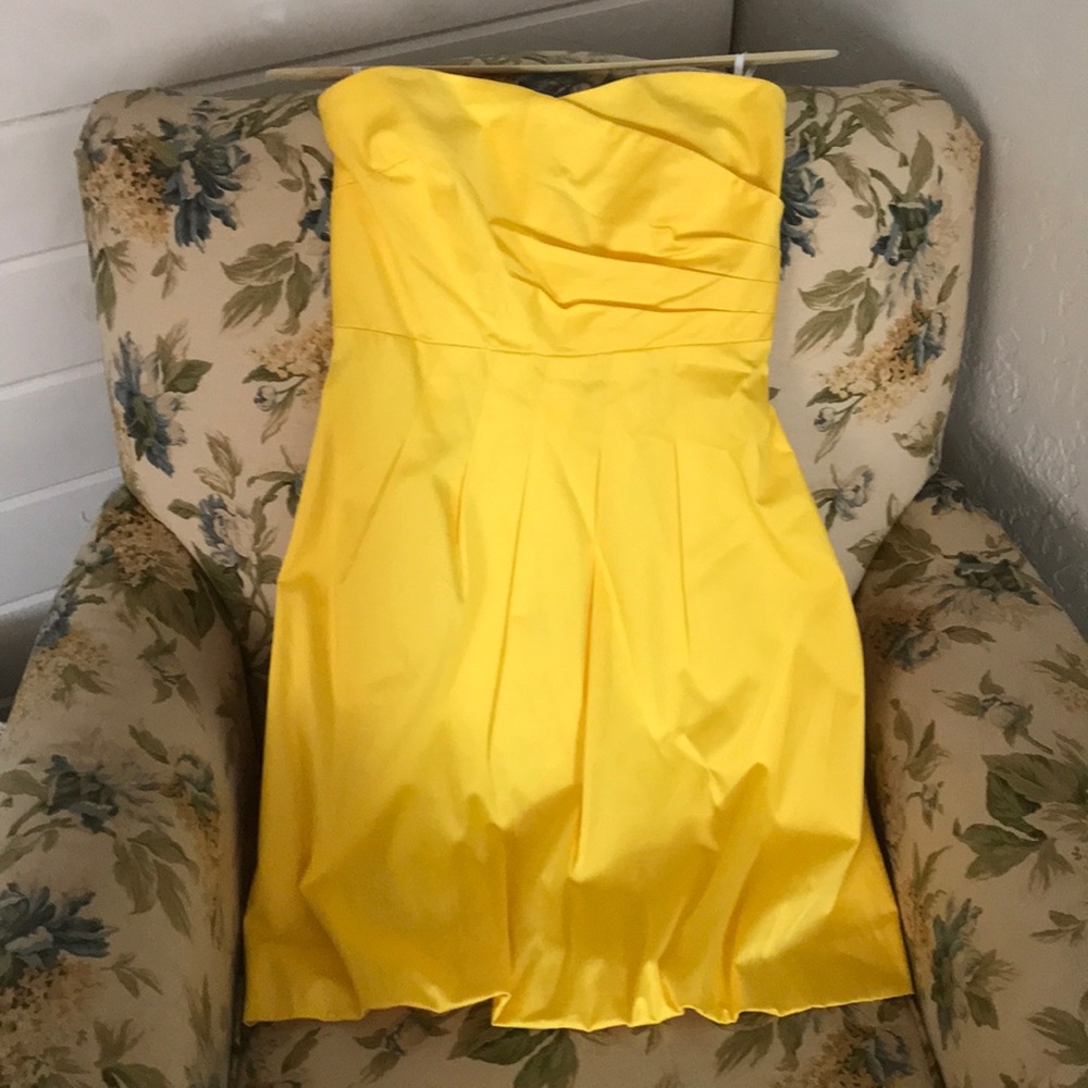 Yellow Calvin Klein strapless dress