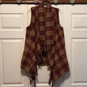 Plaid vest with fringe