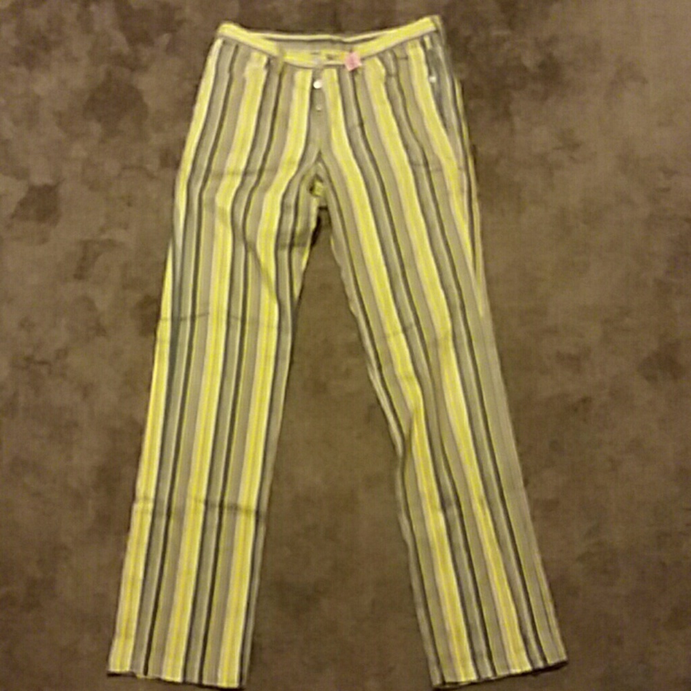 Gold, black & maroon stripped pants. 32" length.