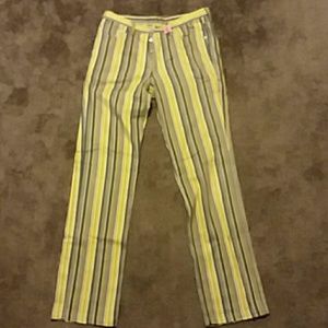 Gold, black & maroon stripped pants. 32" length.