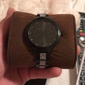 Black with silver rhinestones MK watch