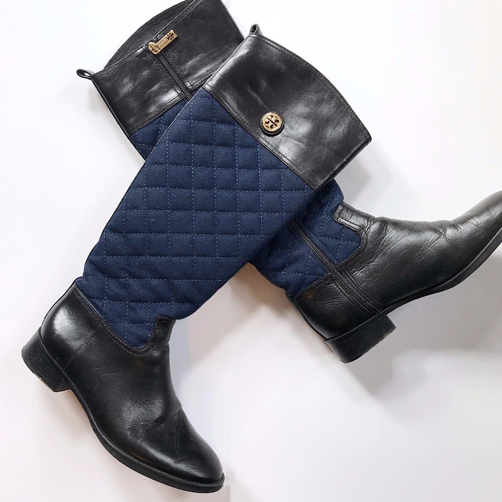Tory Burch riding boots in navy and black