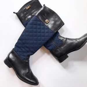 Tory Burch riding boots in navy and black
