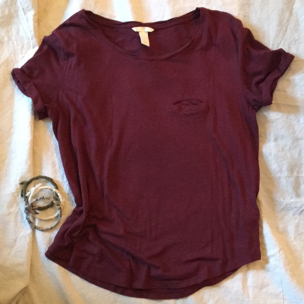 H & M Basic maroon roll sleeve slouchy t shirt
