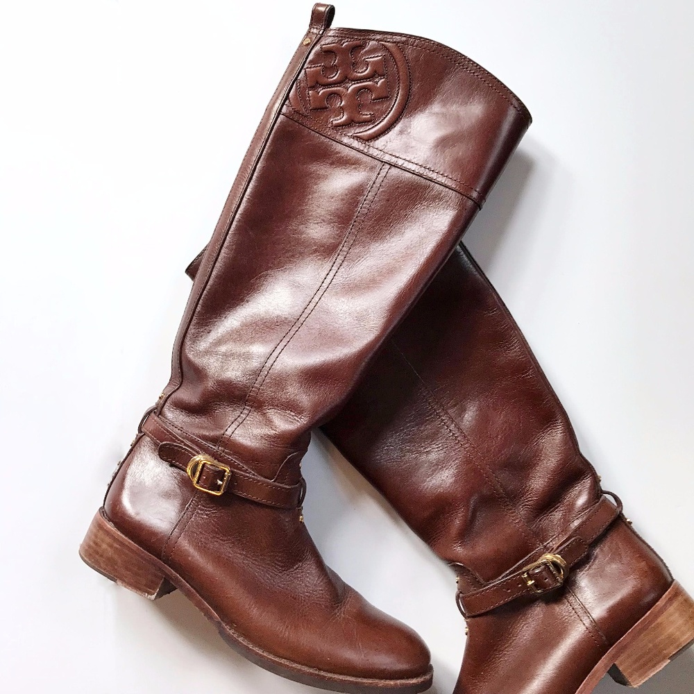 Tory Burch Riding Boots in Brown Leather