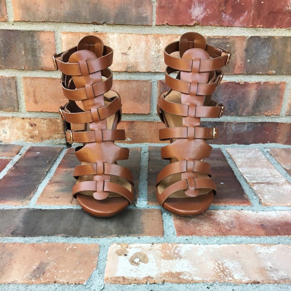 Brown Faux Leather Multi Strap Heels