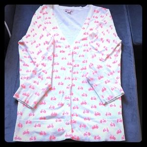 Cream with Neon Pink Bicycle Print Cardigan