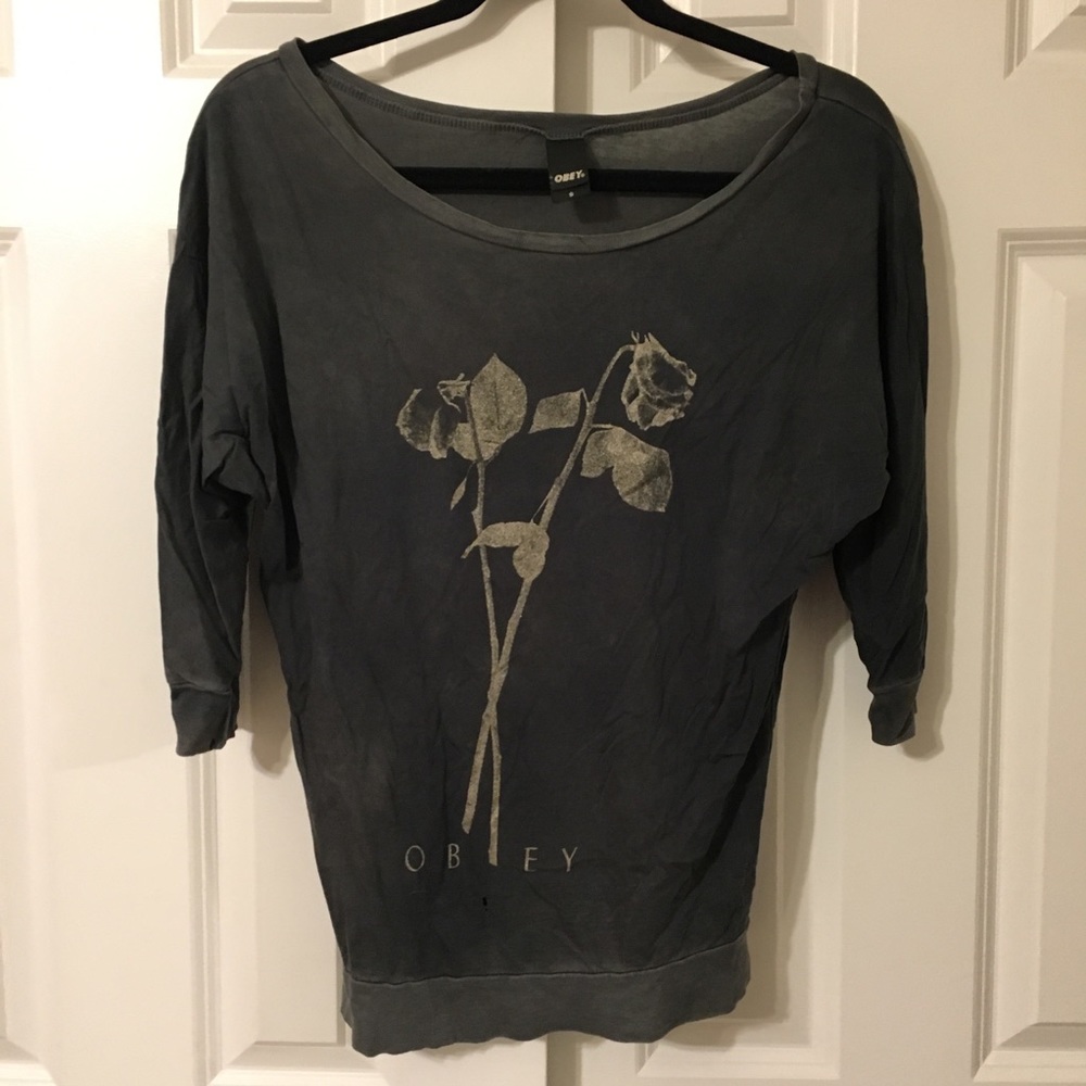 Batwing off the shoulder rose print OBEY top