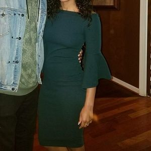 Hunter Green off the shoulder bell sleeve dress