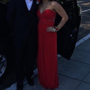 Red beaded elegant prom dress