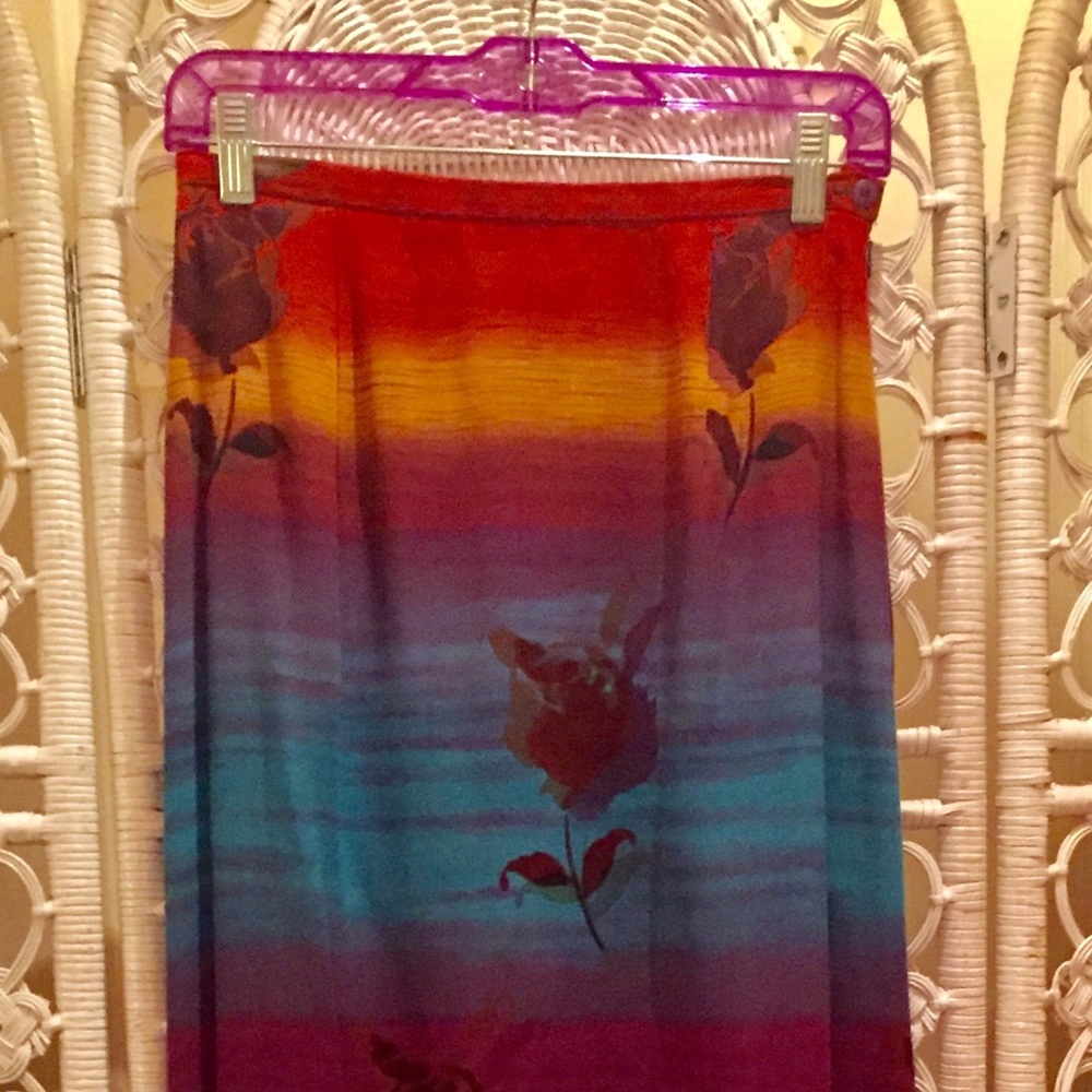 Multi Colored Rayon A-Line Side-Split Skirt