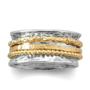 OXIDIZED TWO TONE MULTI-BAND SPIN RING