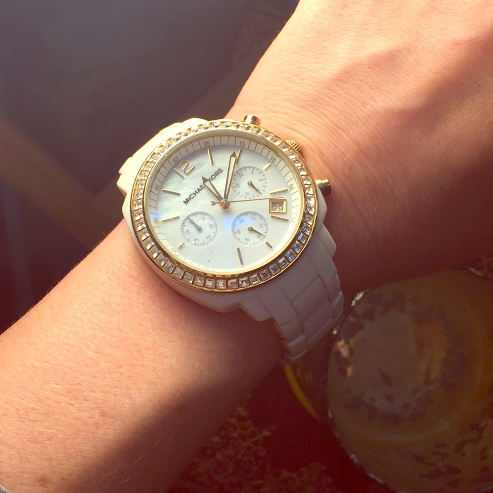 Michael Kors White & Gold Jeweled Watch